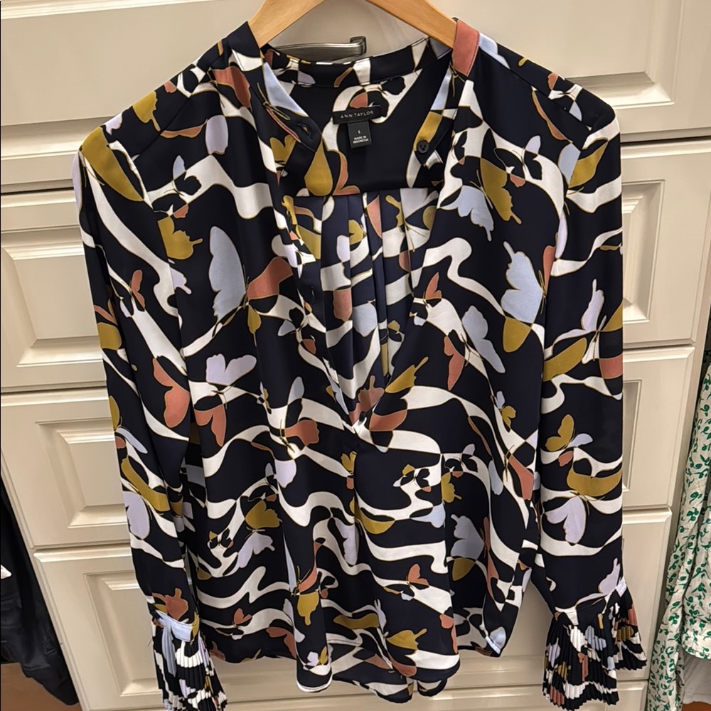 Ann Taylor Floral Print Blouse - Black, White, Yellow, Pink